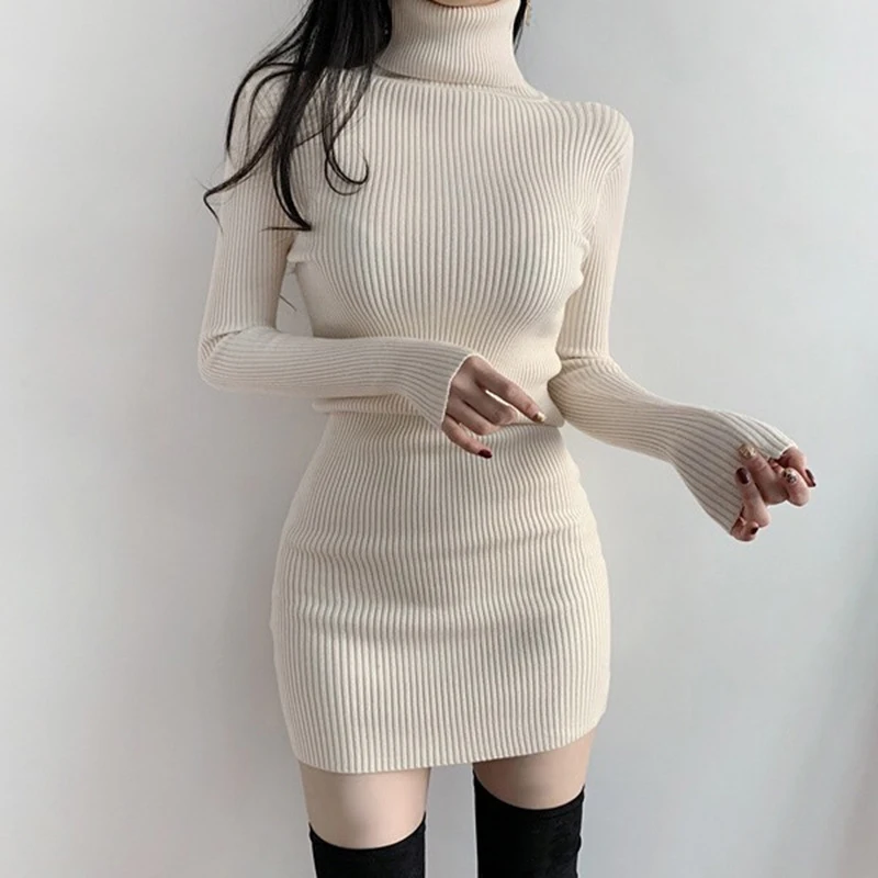 Elegant winter Long sleeve sweater dresses knit women clothing