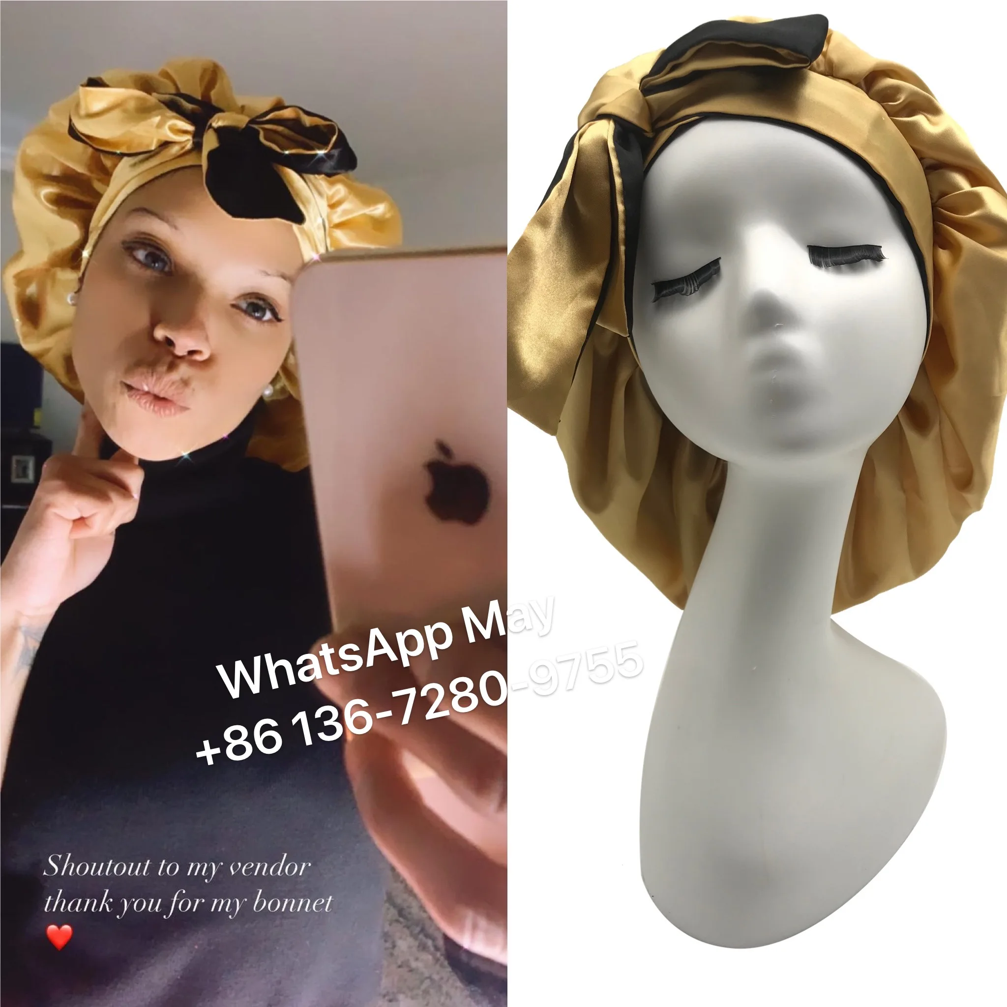 Wholesale private logo headband ties wrapping satin bonnet double layer reversible designer hair bonnets with long ties