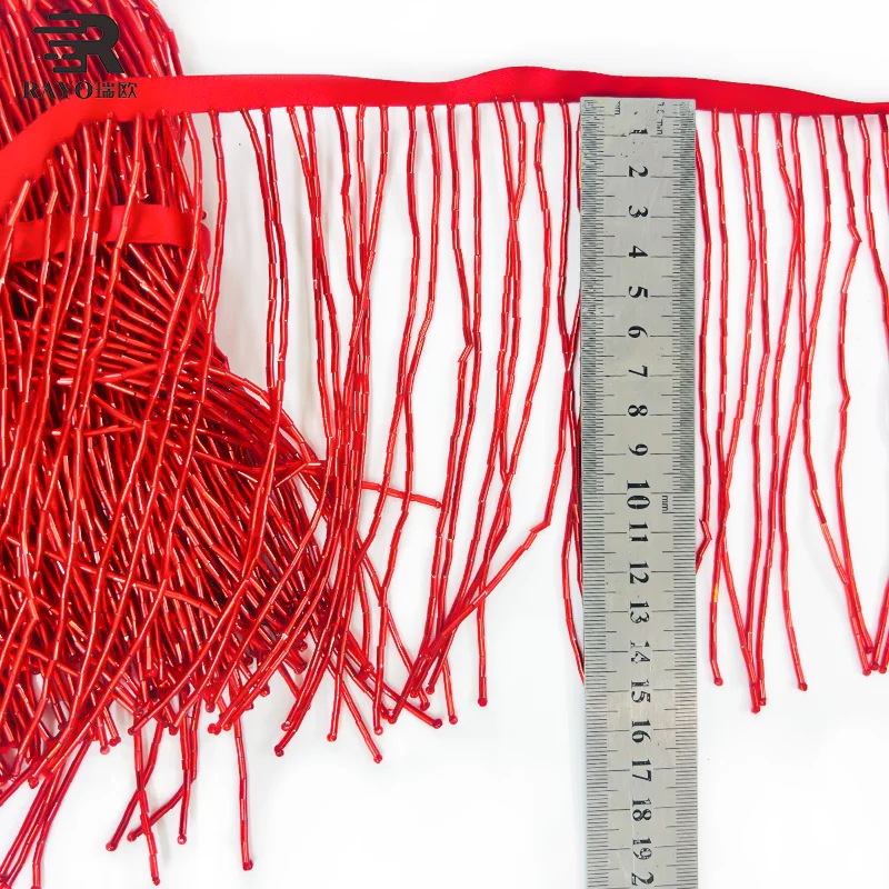 Handmade Beaded Hanging Tassel Crystal Beads Fringe Trimming Sew on Chain for Latin Dress Stage DIY Craft Clothing Accessories
