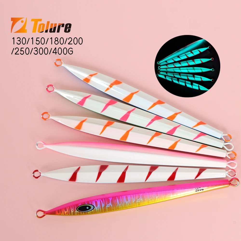 New  130g 150g 180g 200g 250g  300g 400g  Luminous  Saltwater Fishing Metal Jig Lure Fast Slow Fall Pitch Jig Fish Lure Bait