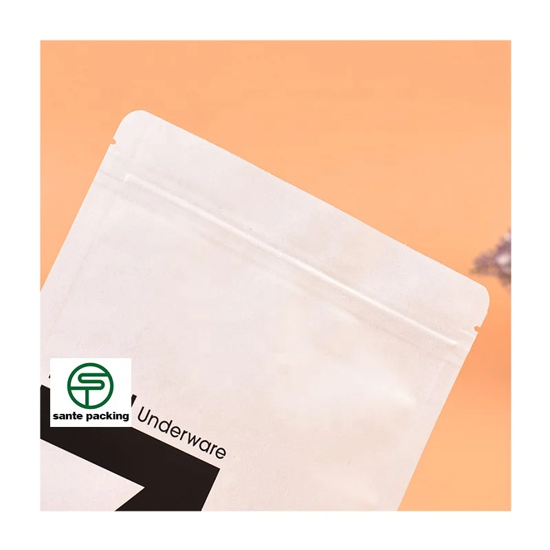 Custom White Kraft Paper Biodegradable Underwear Underpants Clothing Insole Disposable Towel 3 Sides Seal Bag