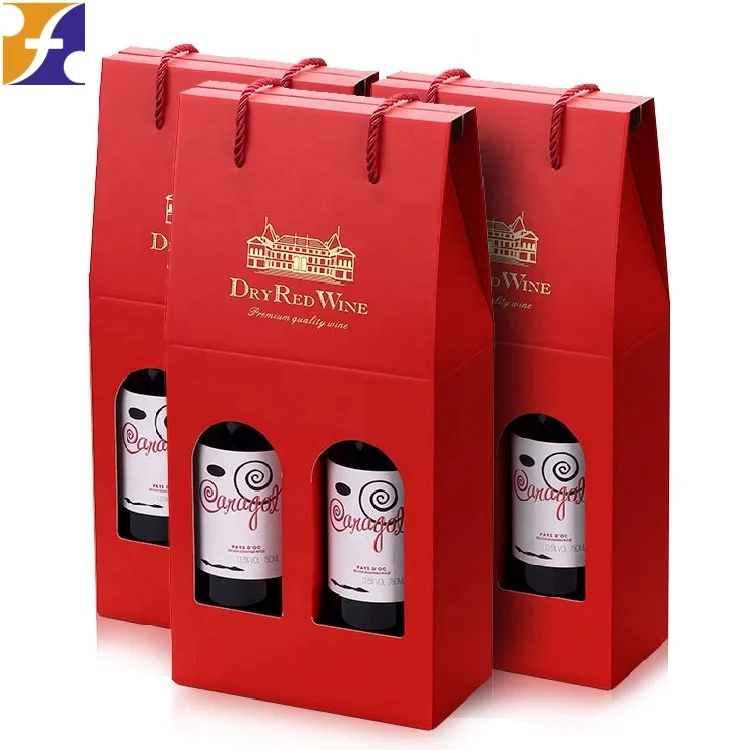 fancy paper bag two bottle packaging custom logo for champagne vodka liquor whisky wine glass