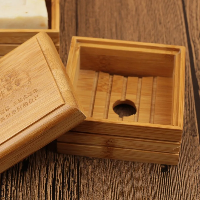 Bamboo Soap Dish Natural Wood Soap Box with Lid Bar Soap Tray Holder Storage Rack Container