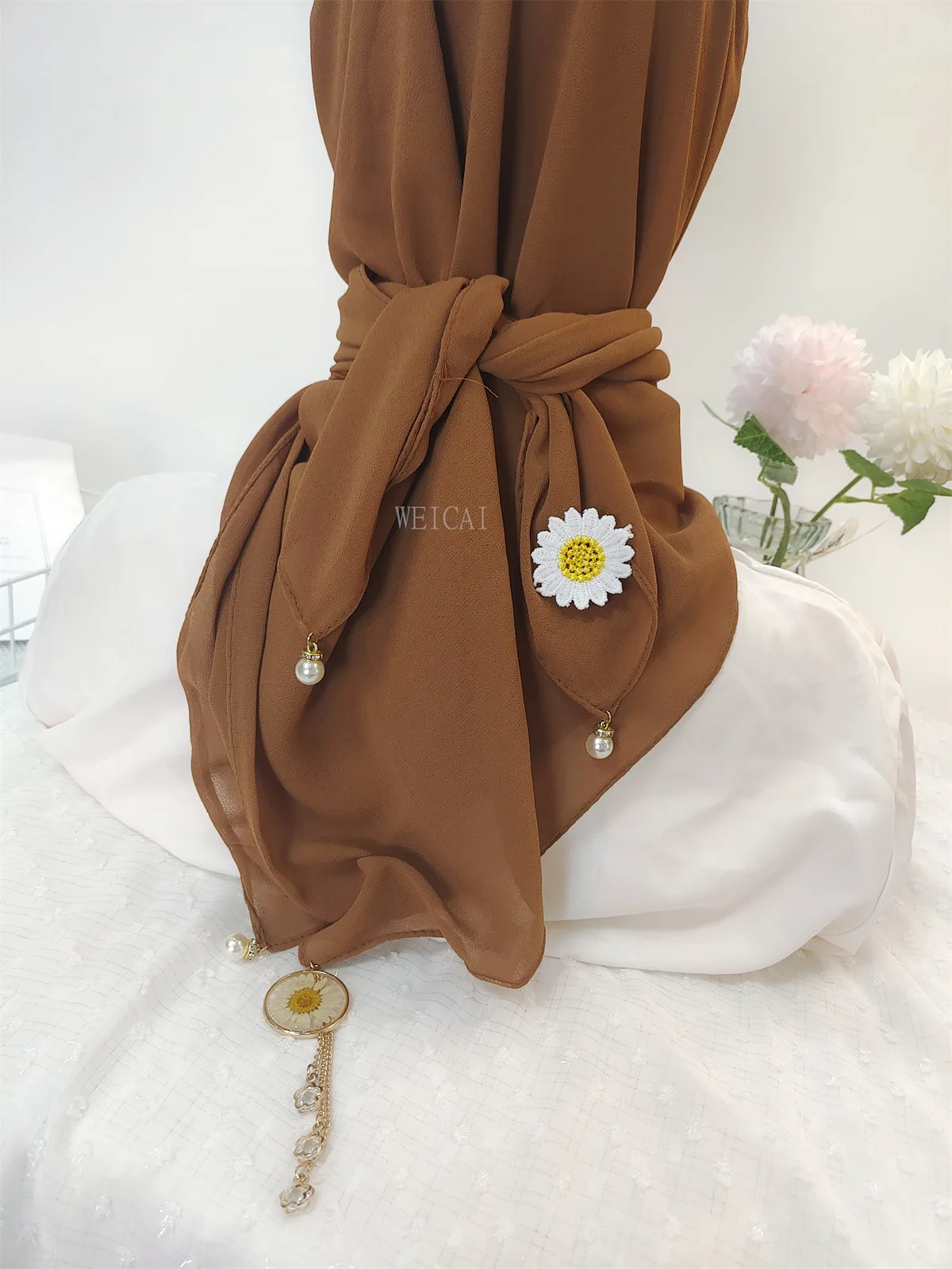 Wholesale Muslim Instant Hijab Ready To Wear Islamic Shawls Turban with Flowers Scarfs Chiffon Head Wrap