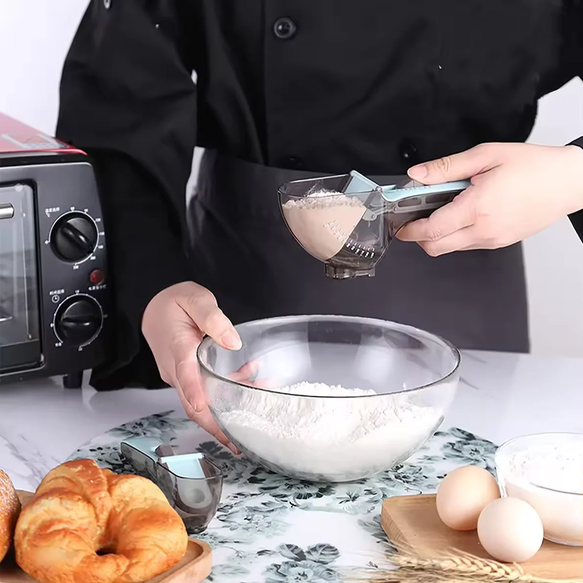 Hot Sale Cube Plastic Scale Measuring Cup Spoon Set Adjustable Home Use-for Liquid Measurements Baking Pets Food Shovel Scoop