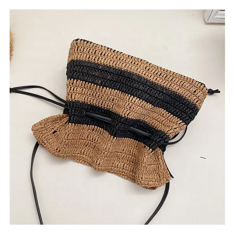 Fashion ladies holiday beach tote summer crochet bag designer stripe straw bag handmade shoulder bags
