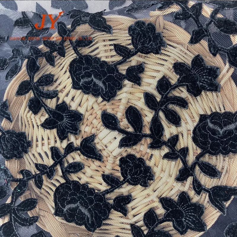 Черная кружевная ткань с вышивкой из гипюра, ткань с вышивкой, ткань с принтом, смешанный бархат