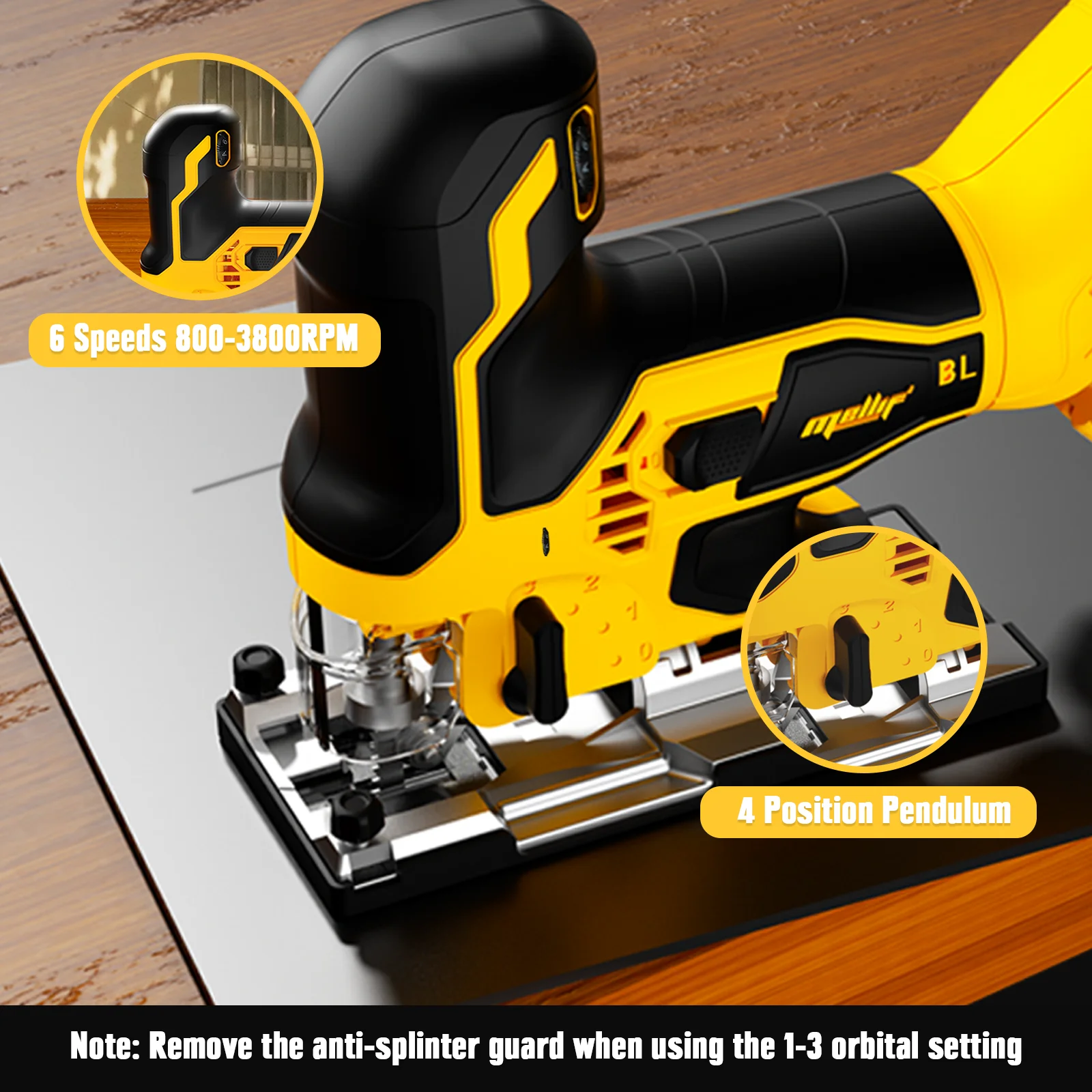 Mellif Cordless Jig Saw for Dewalt 20V MAX Battery(bare tool) Brushless, 6 Speed, Bevel Angle and 4 Orbital Settings,  LED Light