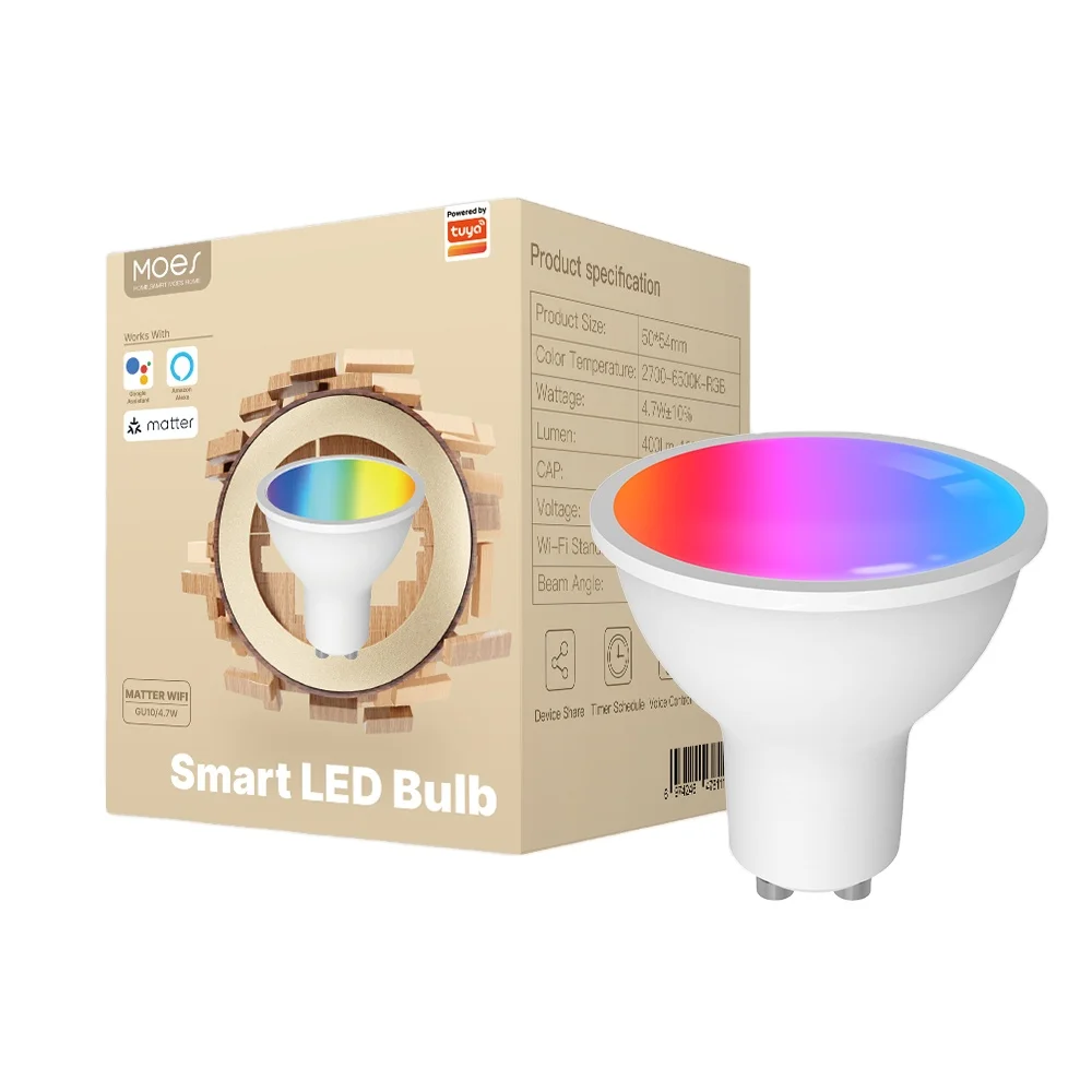 Умная лампа Tuya Matter WiFi с регулируемой яркостью Светодиодная 16 миллионов RGB цвета GU10 голосовым управлением Alexa Google Home