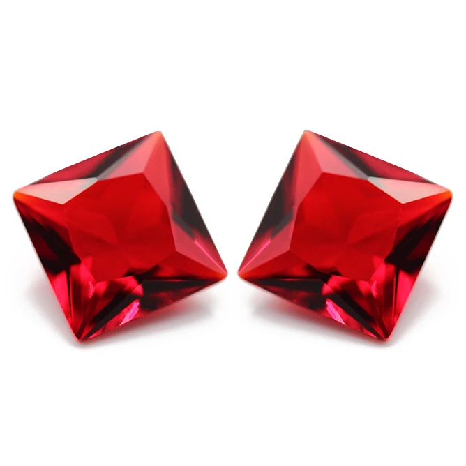 Faceted Gemstone Square Shape Princess Cut Red Glass Gems Stone