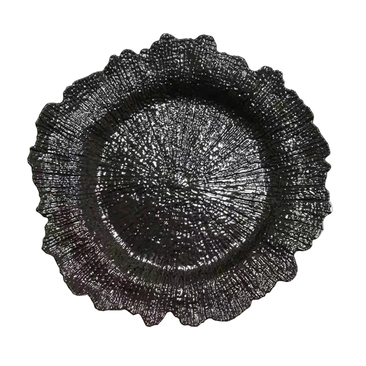  High Quality 13 Inch Unbreakable Wedding Party Decorative Under Plates Silver Round Reef Plastic Charger