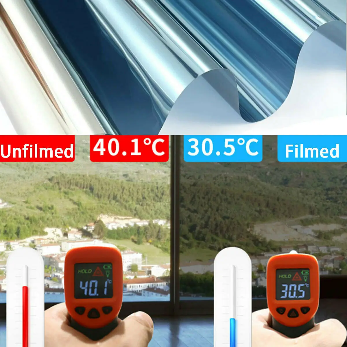 152cm*30m One way vision architectural mirror laminate polarized building solar window tint film