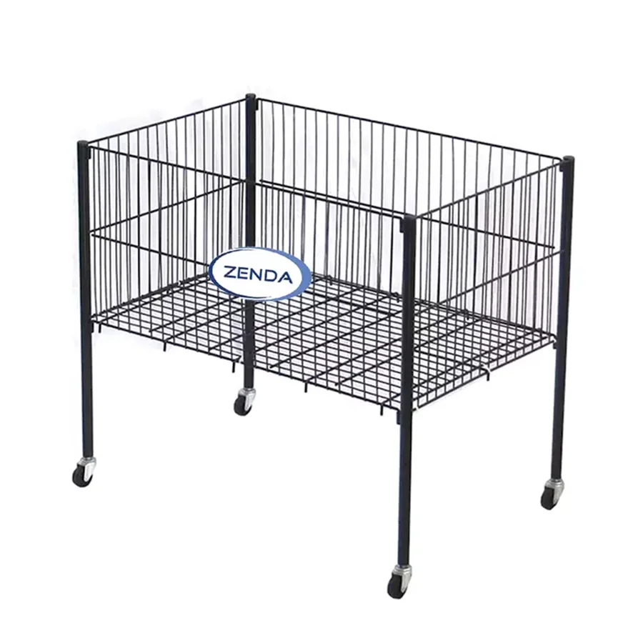 50kg Loading 4 Wheels Warehouse Pallet Box Mesh Roll Cage Foldable Trolley