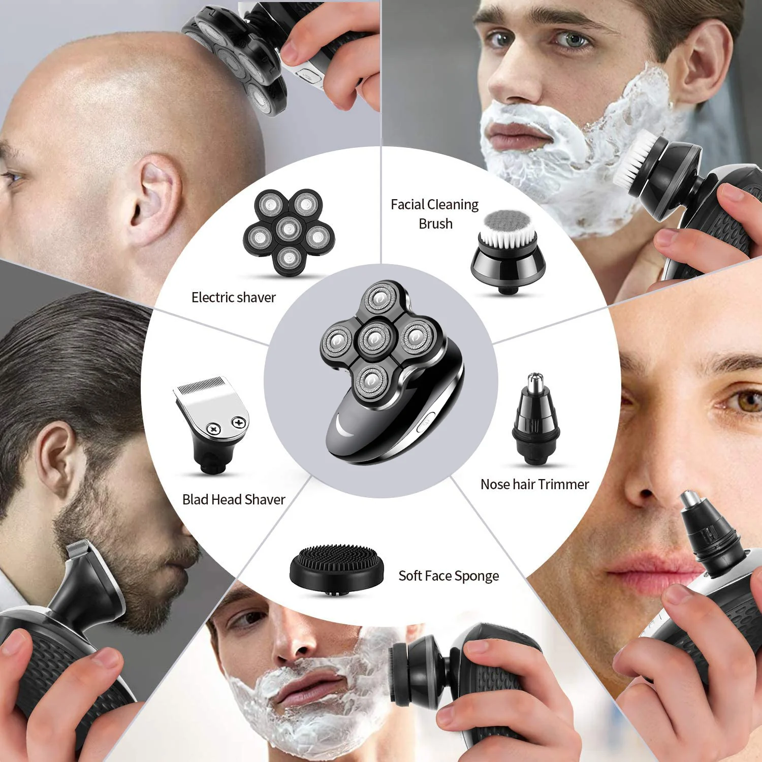 
5 in 1 Electric Shaver 5 Floating Blade Heads Wet-Dry Dual Use Waterproof Shaving Machine Razor Beard Trimmer Face Care for Men 