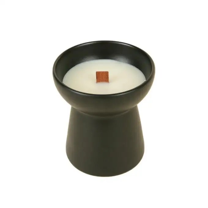 Wholesale Black Ceramic Candle Container Vessel with foot Candle Jar for scented wax Home Decoration