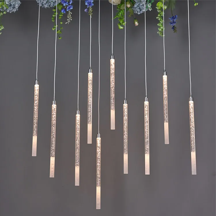 Creative 10 Luminous acrylic hanging long tube pendant light chandeliers for wedding decor