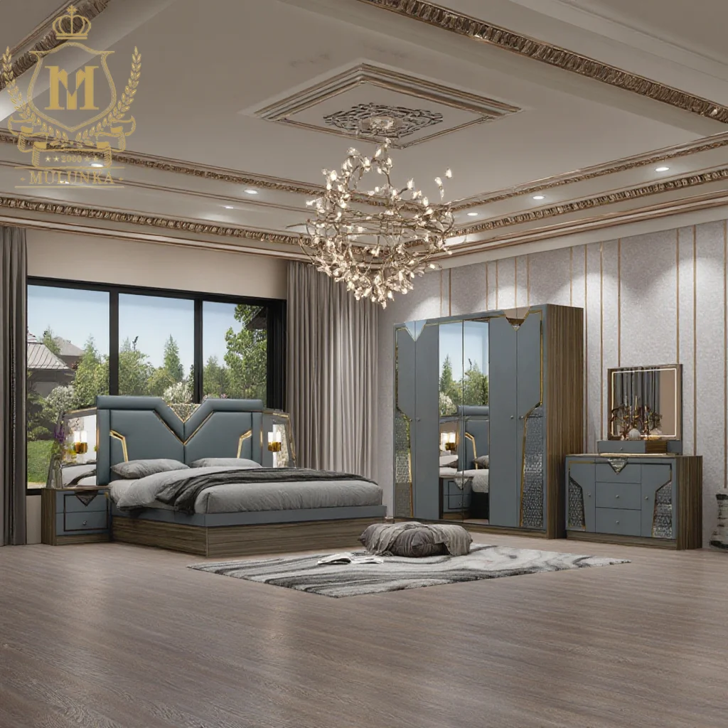 5 шт. набор мебели для спальни и виллы с кроватью размера «Queen-Size» зеркальным туалетным столиком включает в себя массажные функции хранения