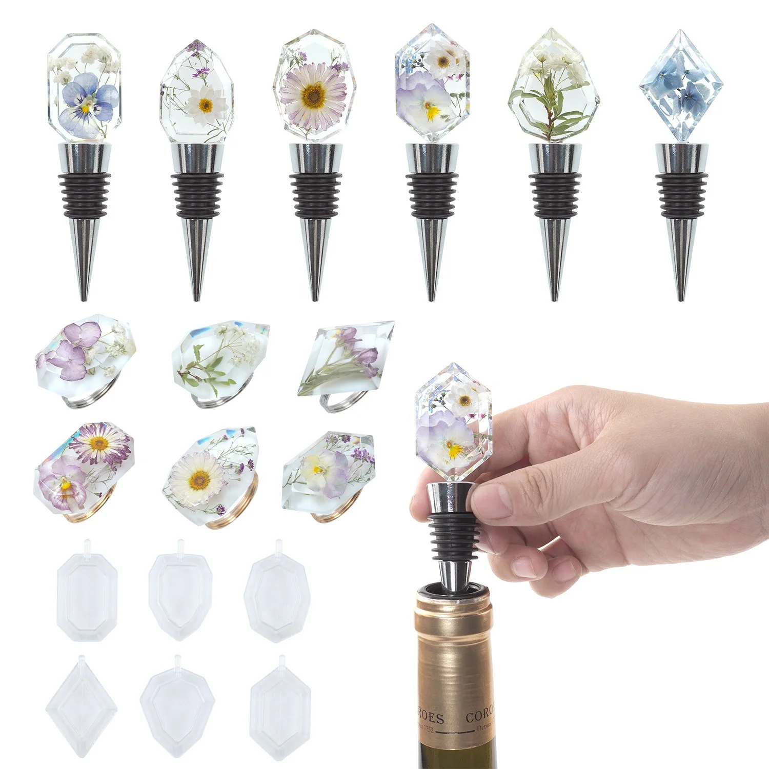 Crystal Gemstone Wine Bottle Stopper Resin Mold Silicone Napkin Buckle Holder Mold