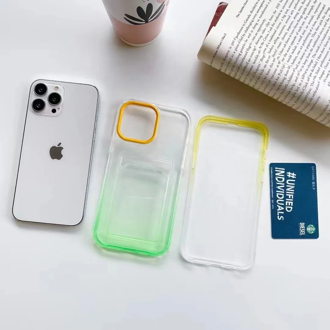 Wholesale TPU Transparent Glitter Shockproof Mobile Phone Case For iPhone 13 12 Pro Max Clear Bumper Phone Case with Card Holder