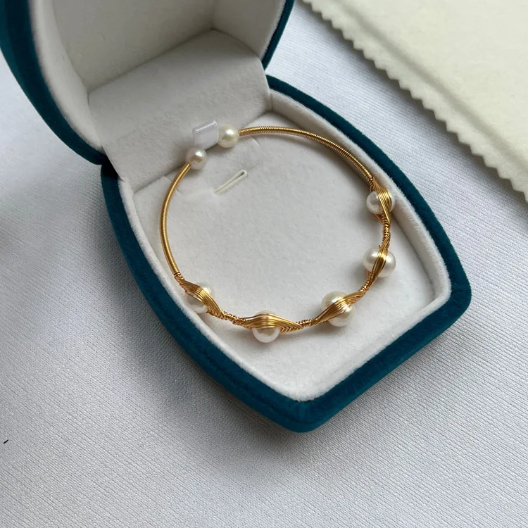 14K Gold Plating Pearl Bead Adjustable Cuff Opening Bracelet Imitate Fresh Water Pearl Dangle Jewelry