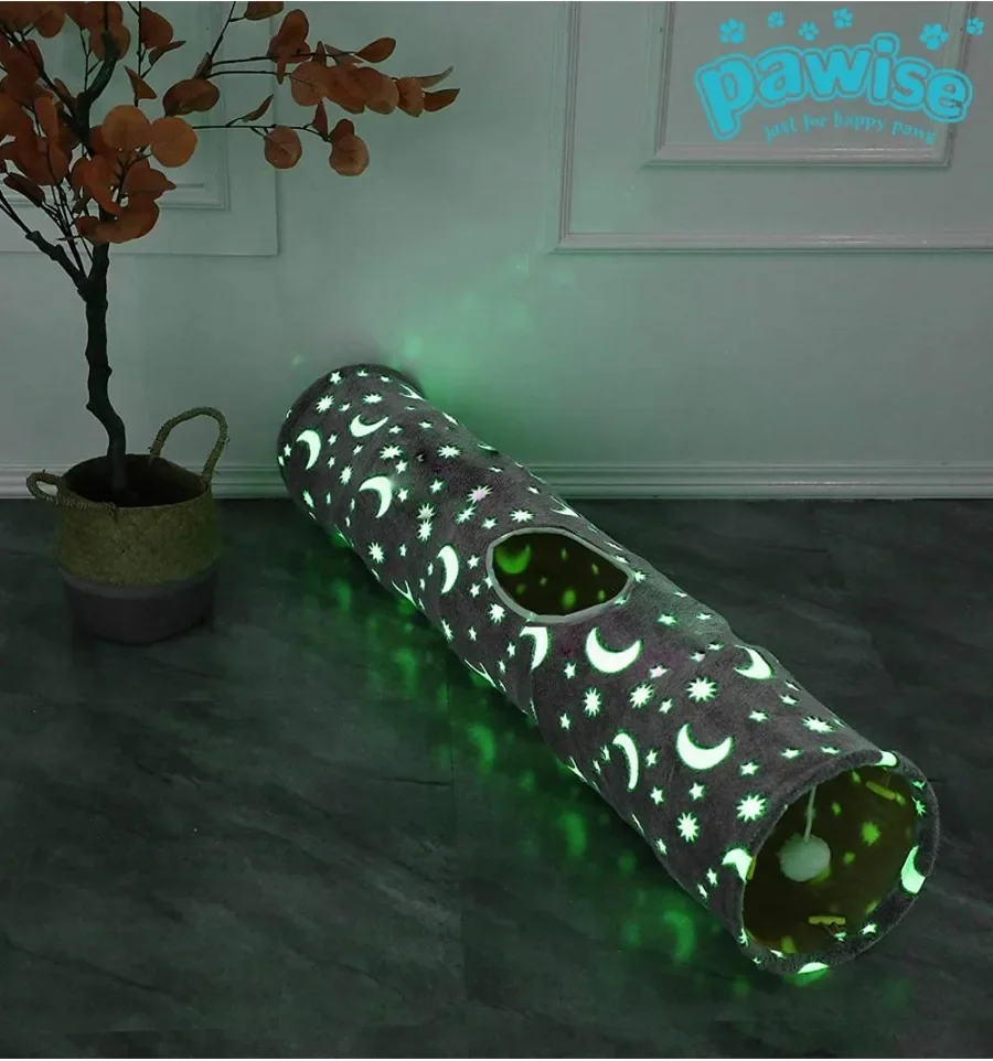 Pawise Luminous Glow In Dark Plush Cat Tunnel Hide and Seek Cat Interactive Relaxing Tunnel Tube Toys