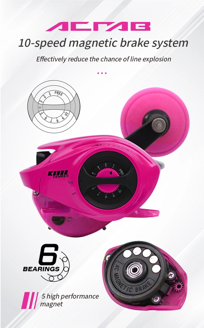 Alpha 10KG Fishing Gea Sexy Pink 7.3:1 Ratio fishing reel Baitcasting