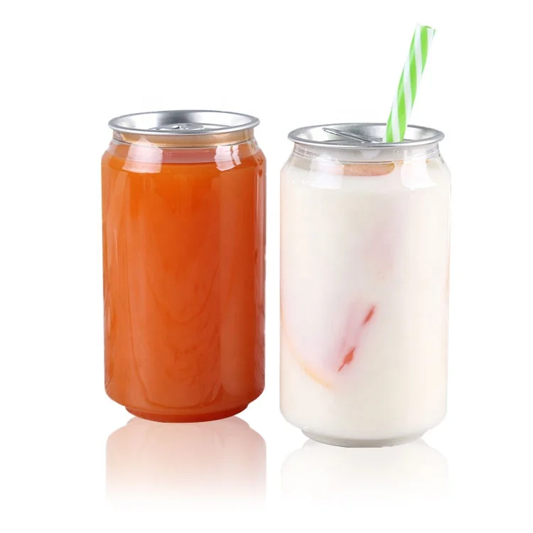 Soda Plastic PET Cans Wholesale 250ml 330ml 500ml 650ml Plastic Transparent Pet Can Custom Clear Soda Jar With Aluminum Lids