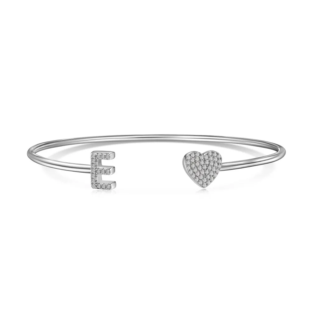 Dylam E Letter Alphabet Bangle Cuff Bracelets Plated Love All 26 Letter Silver Bracelets for Women Friendship Birthday Gifts