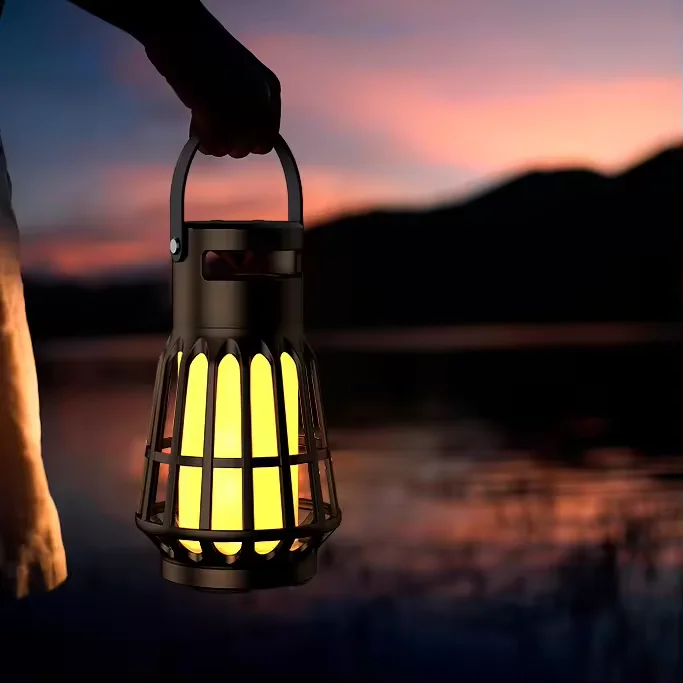 Popular Outdoor IPX5 Waterproof Night Light Flame Lamp With Bluetooth speaker Camping Lamp