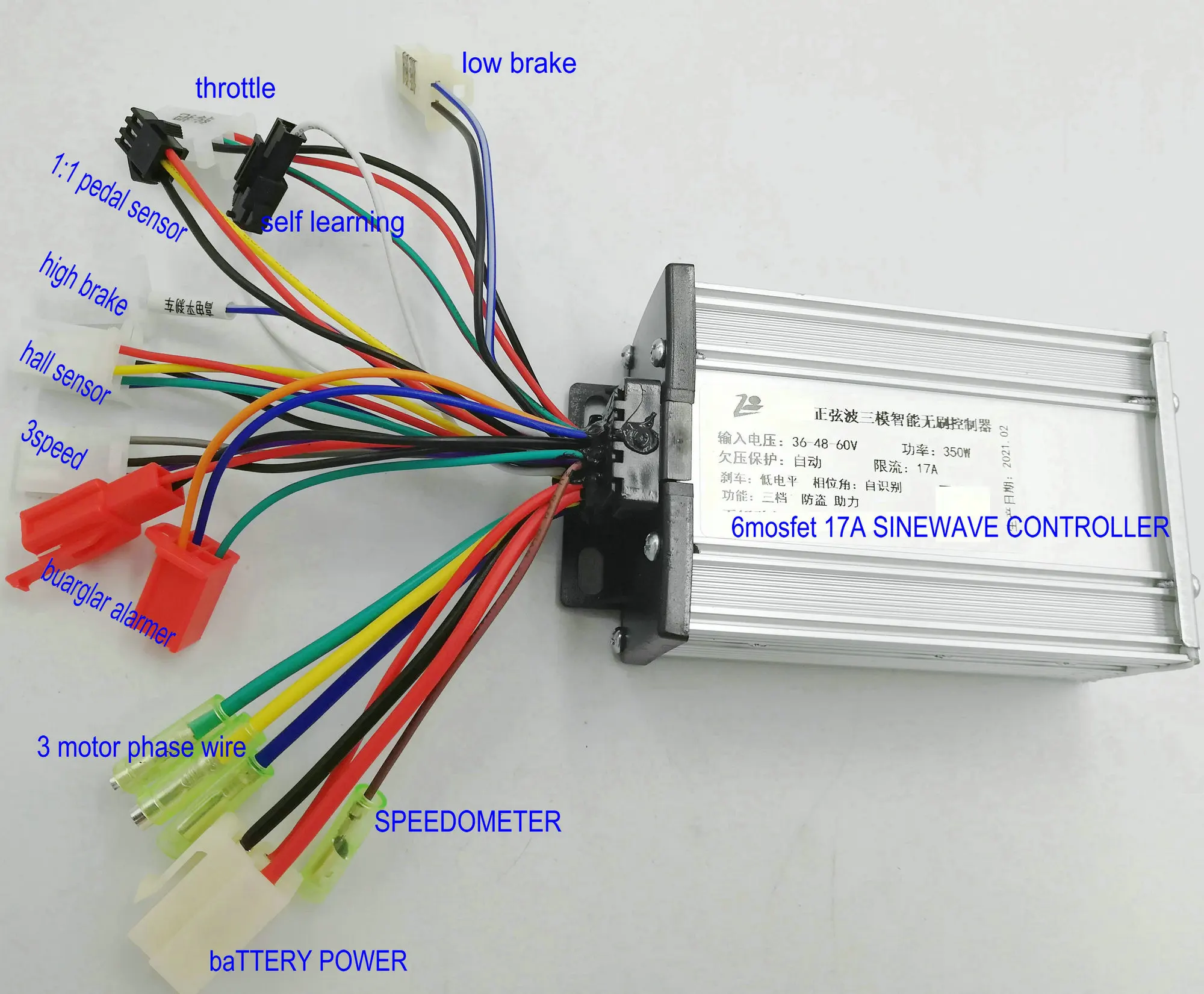 Запчасти для электрического скутера 24v36v48v350w17A 6Mosfet Sinewave регулятор квадратных волн фаза + Скорость YXT запчасти велосипеда трехколесного аксессуары горного