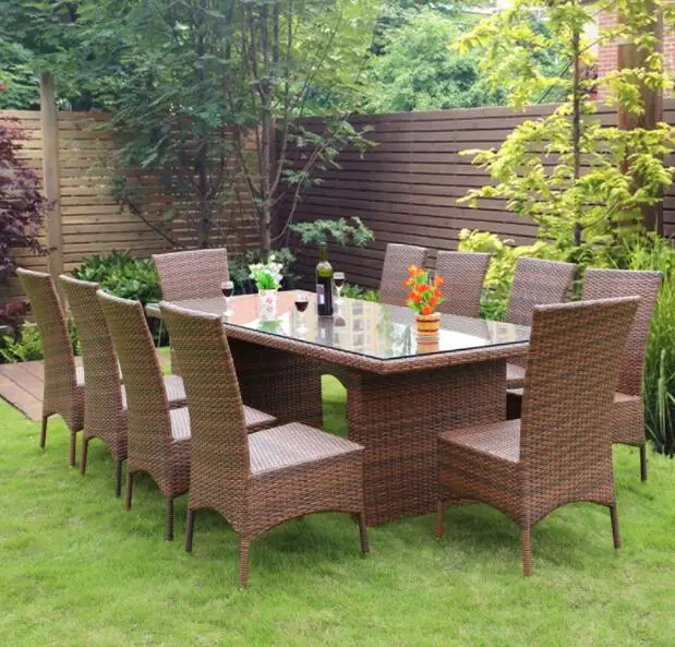 Garden sets supplies 9 pc square outdoor dining table set outside rattan dining event furniture for the garden