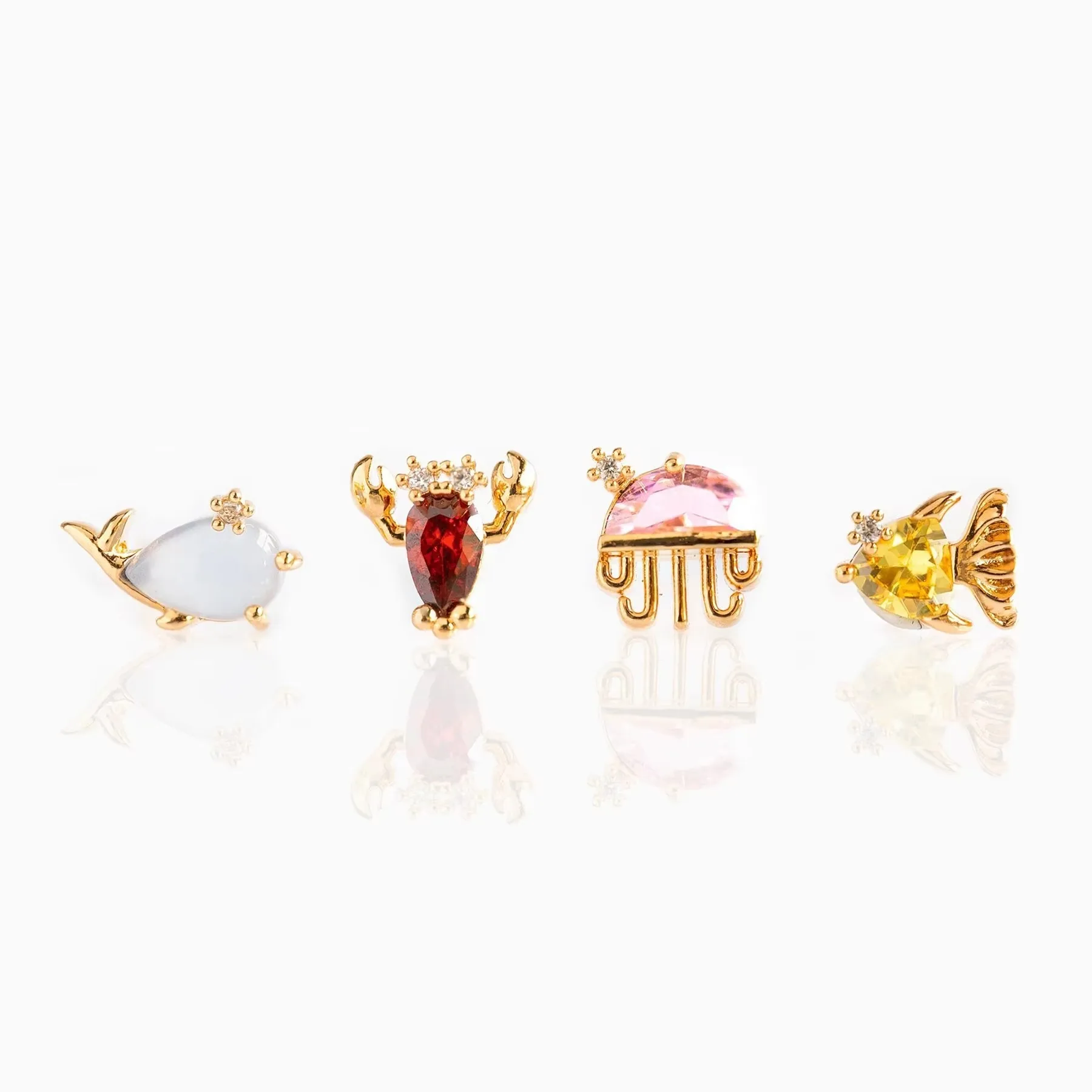 Marine Animals 18K Earrings for Women Girls Environmental Protection Theme Jewelry Zircon Starfish Plated Brass Stud Earrings