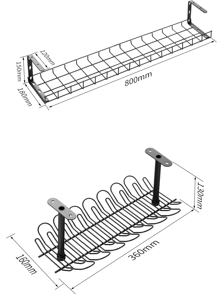 Large And Sturdy Under Counter Desk Mounted Cable Management Organizer Tray Set For Computer Table