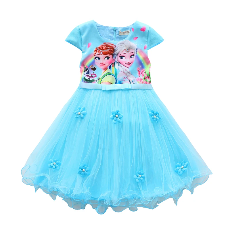 
Flower cartoon printed dresses for girls 3-10 years old 120-160cm size unicorn dresses frozen princess style 