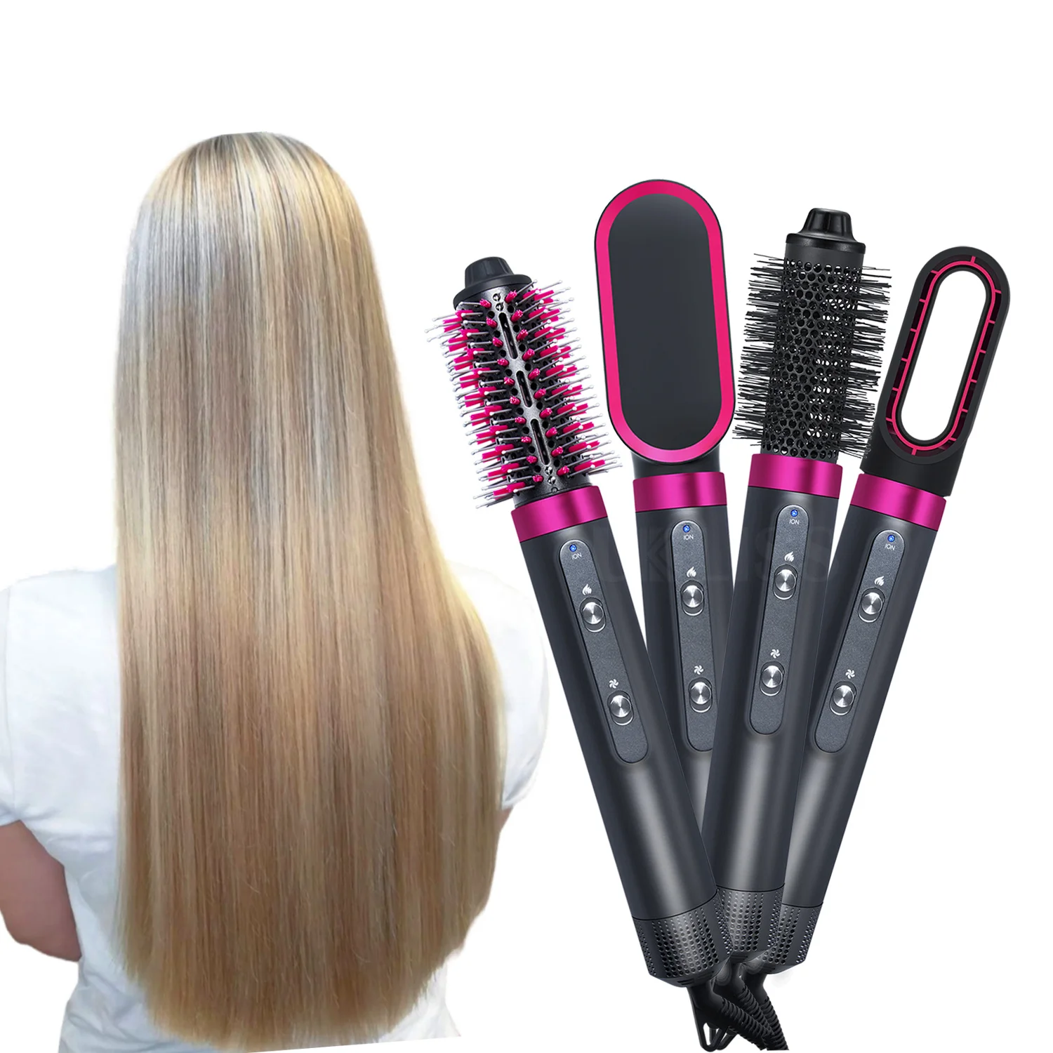 5 in 1 Styler Volume Shape Multi Functional Curling Straightening Comb Straightener Electric Iron Comb Hair Curler Set