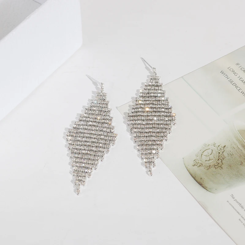 Luxury gold multi-layered rhinestone tassel earrings long crystal rhinestone chain tassel pendant earrings girl