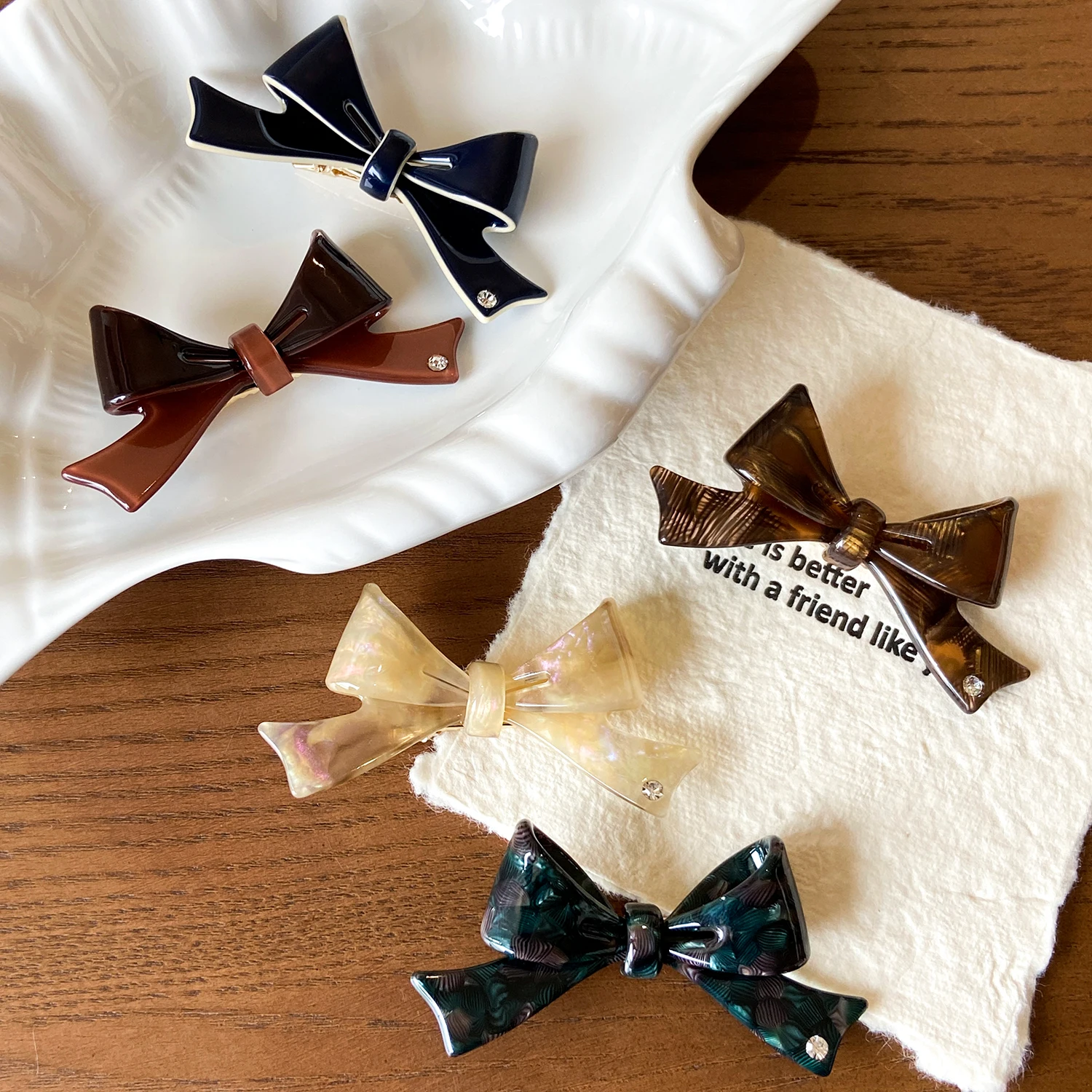 Dowell Korean Adult Hair Barrette Bows Clips Wholesale Acrylic Acetate Fancy French Hair Barrette Bow Clips