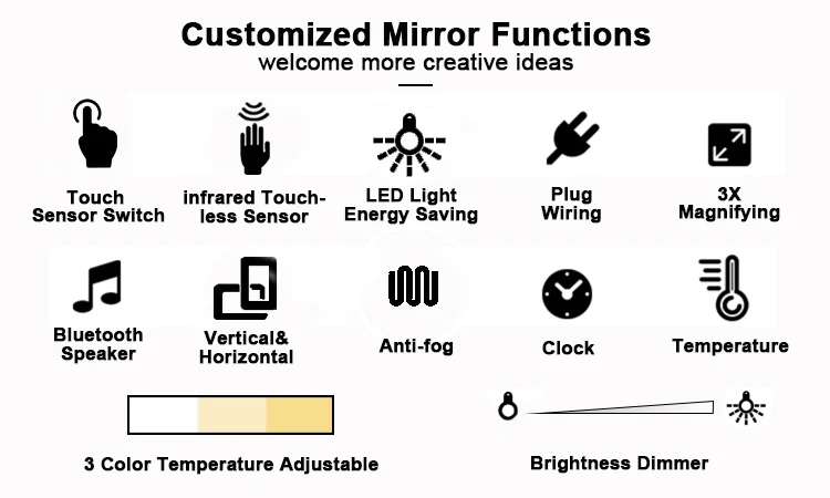 Modern Touch Sensor 80cm Square Wall Mounting Bathroom LED Mirror with Light Illuminated Smart Bathroom Mirror