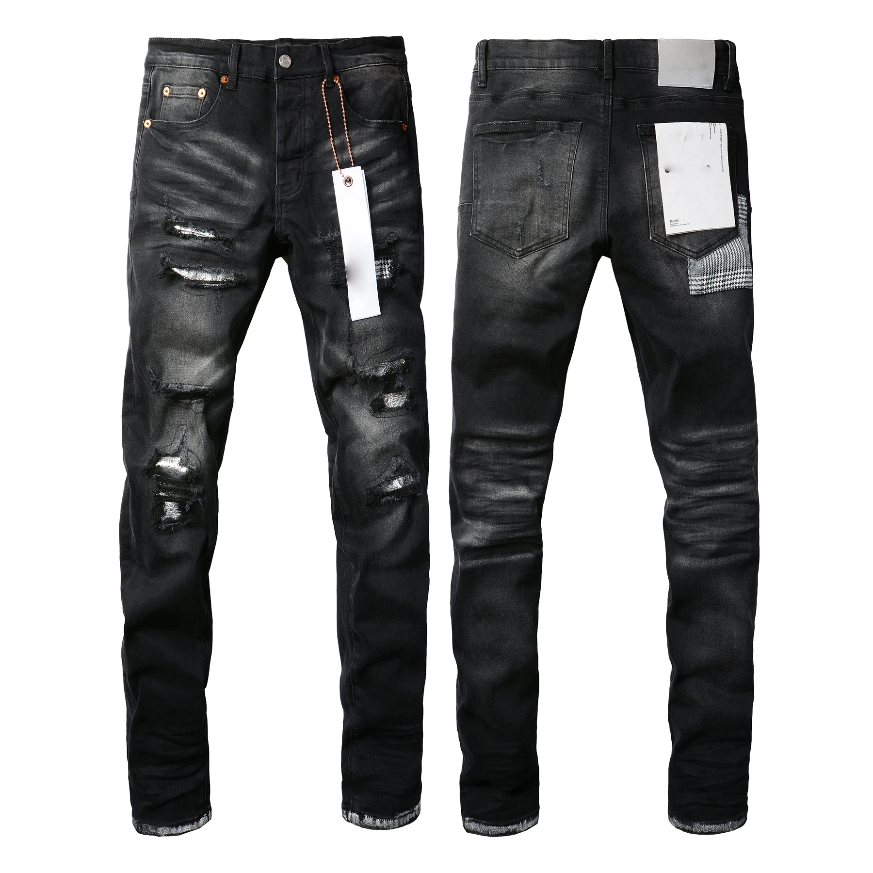 AIPA Dropshipping High Street Style Man Skinny Black Jeans Slim Fit Comfort Jeans Black Ripped Jeans