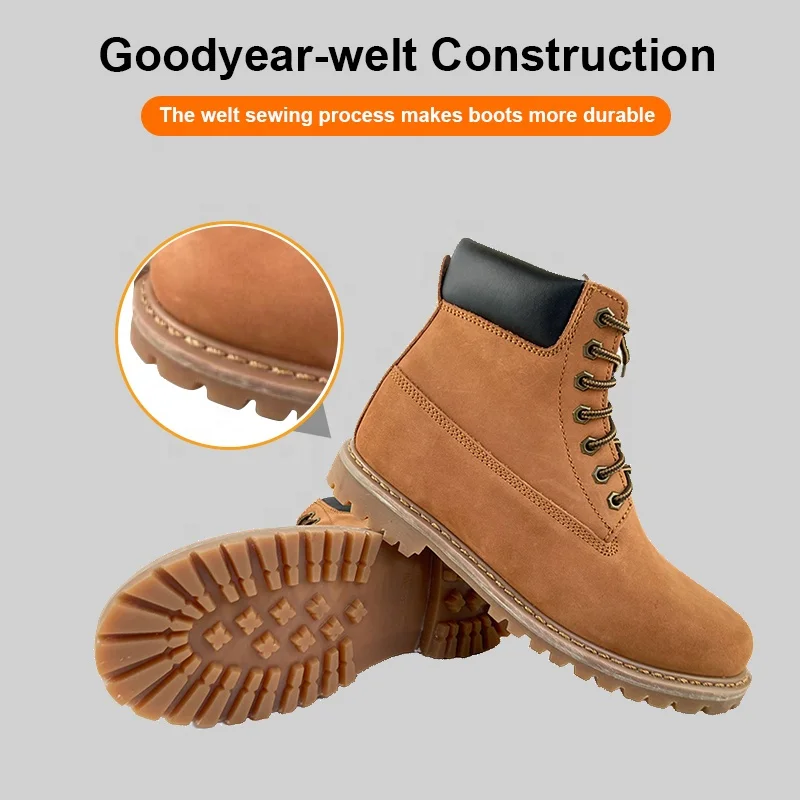 Goodyear Welt S3 ботинки до середины подошвы длинные стальные для мужчин коричневая промышленная зимняя обувь унисекс с резиновой сеткой