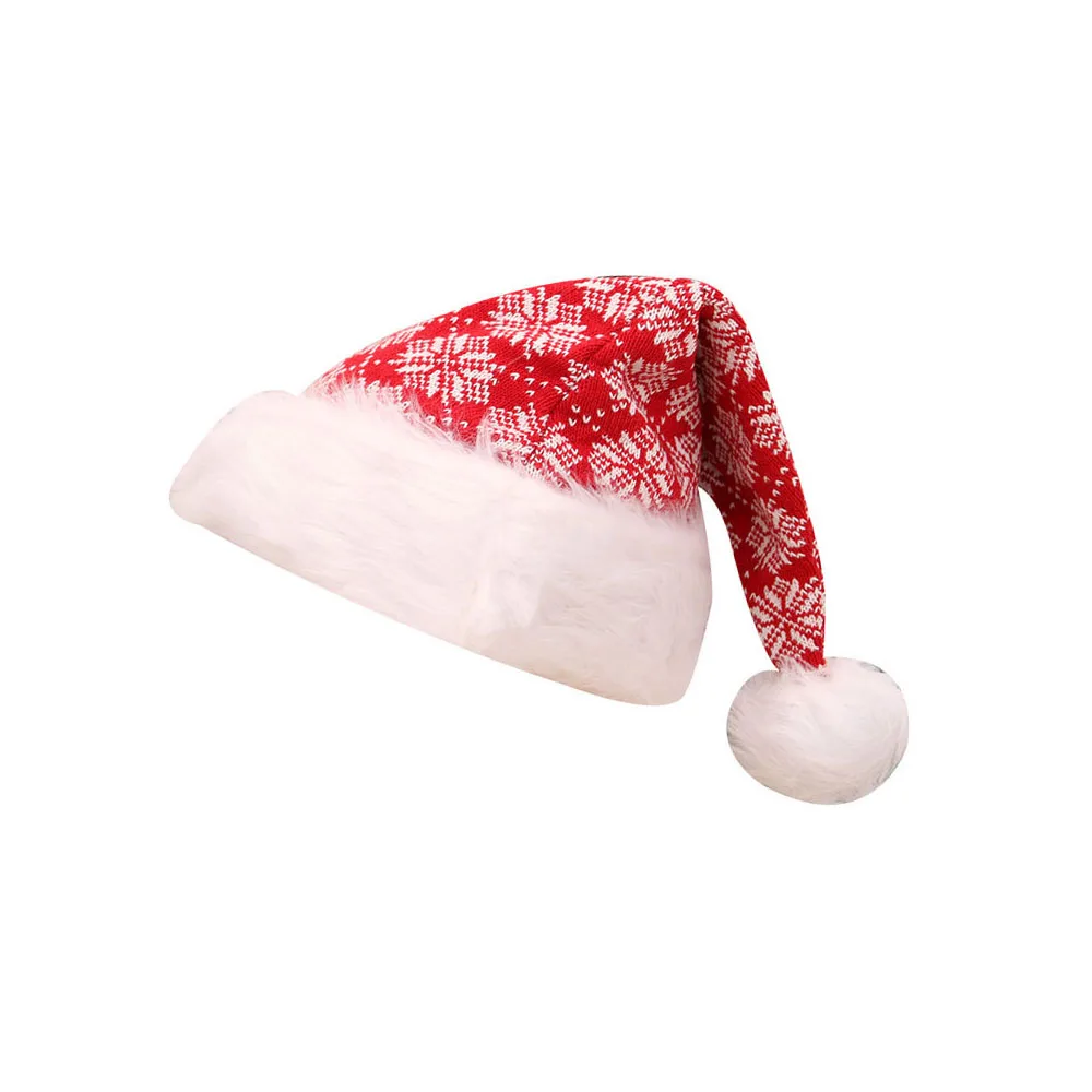 High-end wool knitted long plush big hair ball stripe Christmas hat plush christmas hat