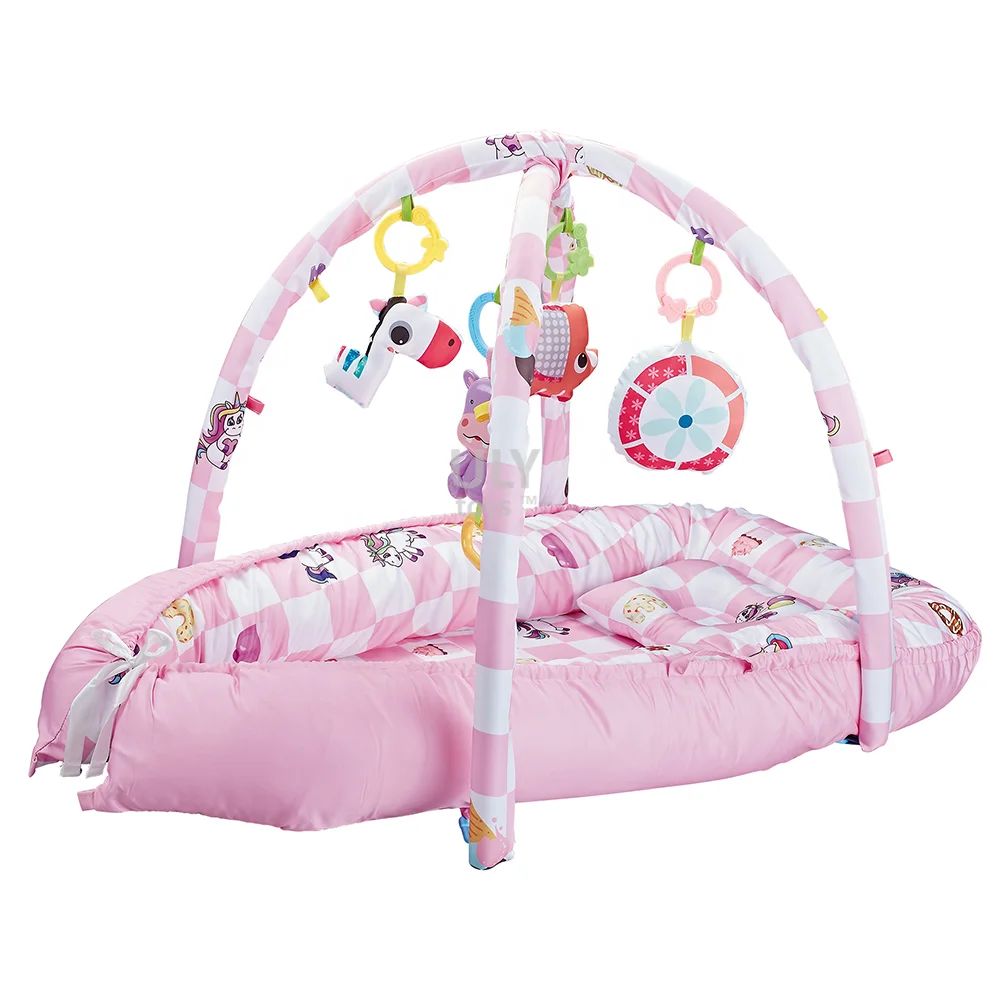 4 in 1Multifunctional Baby Crib Bed with Music Soft Sports Toy Baby Play Mat  with Hanging Doll Baby Activity Gym