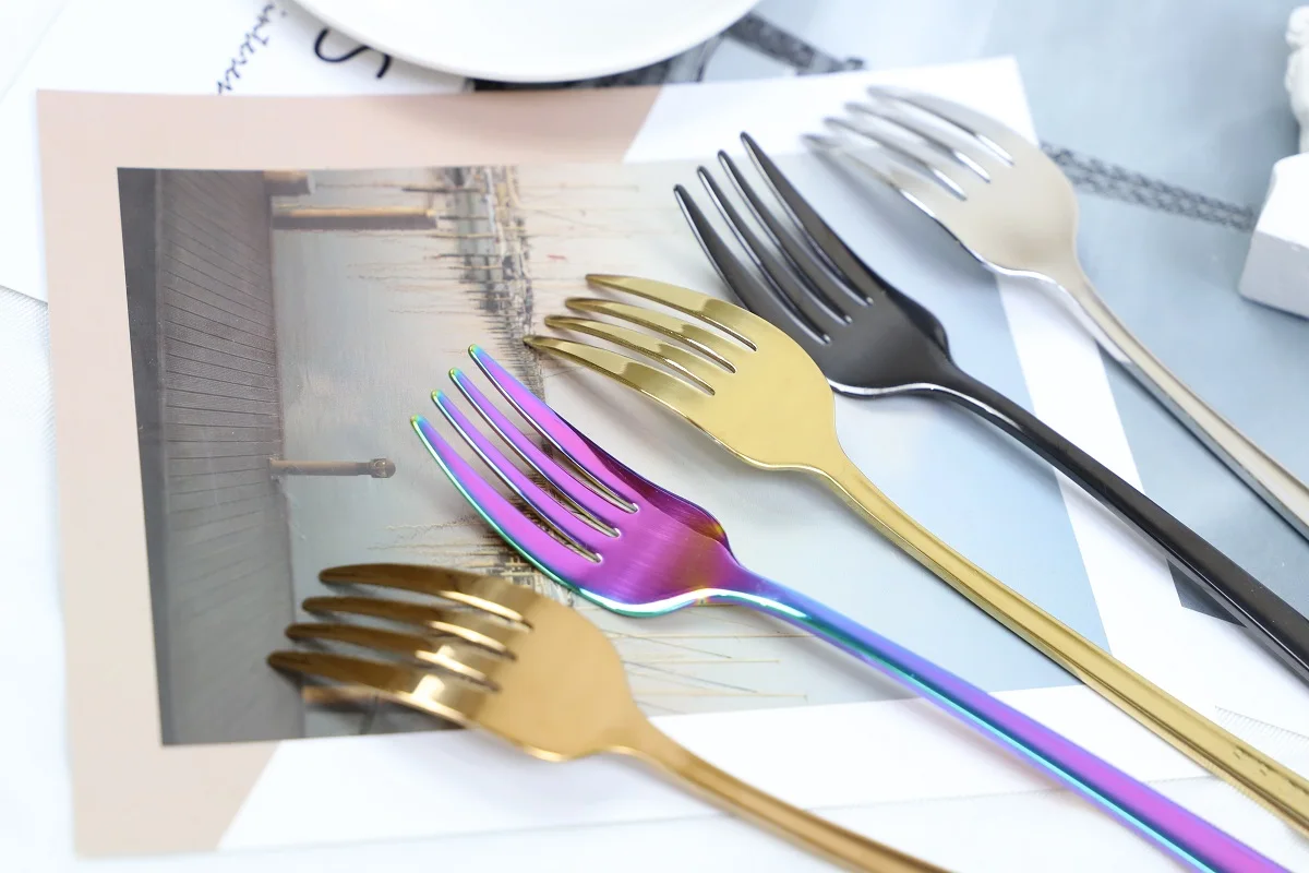 
Good sell 304 stainless steel colorful Korean metal plating color fork 