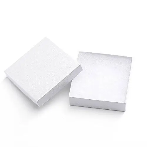 Z33W 3-1/2 x3-1/2 x15/16 50pcs White Swirl Cotton Filled Paper Box Cardboard Bracelet & Ring Box for Jewelry Display Packaging