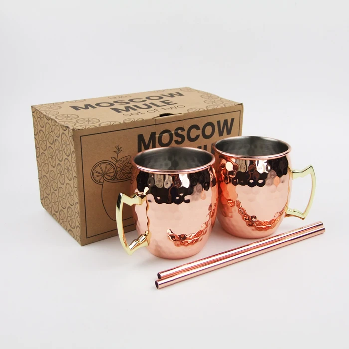 500ml Hammered stainless steel moscow mule copper coffee mug tea water cup with handle cup