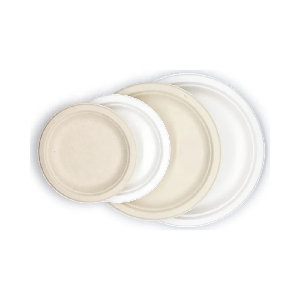 Chemical Free Compostable Biodegradable 6 Inch disposable bamboo plates Disposable Sugarcane Bagasse Round Plate