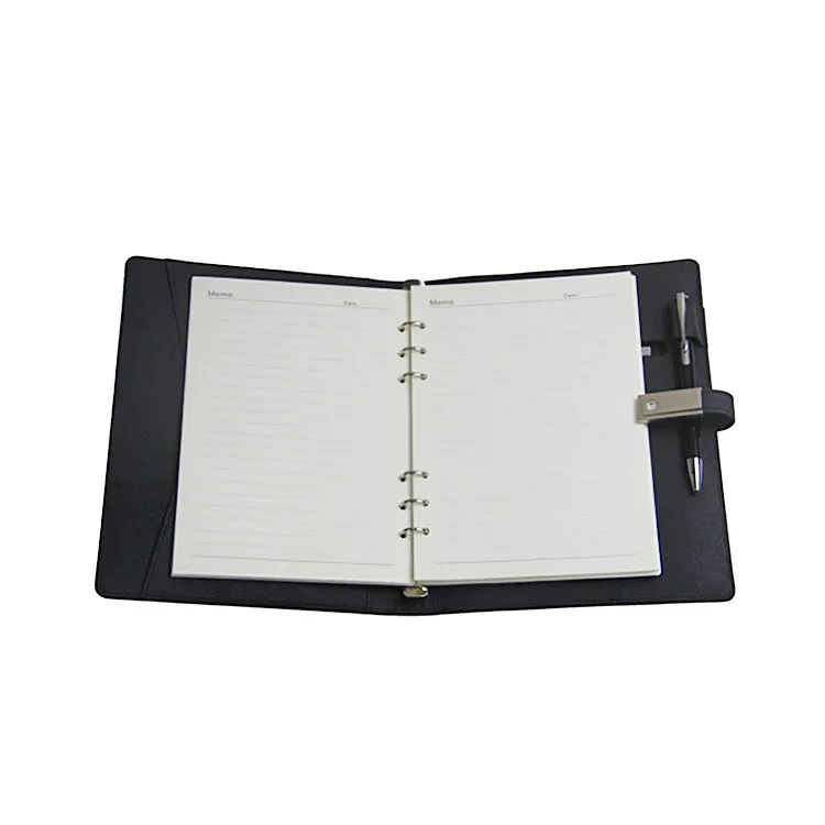 Business luxury smart pu leather custom loose-leaf wireless charging notebook with U disk
