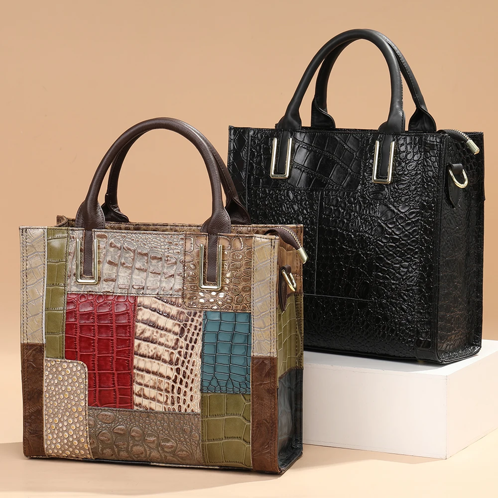 Westal vintage patchwork luxury handbag leather tote shoulder bag genuine leather handbag for women