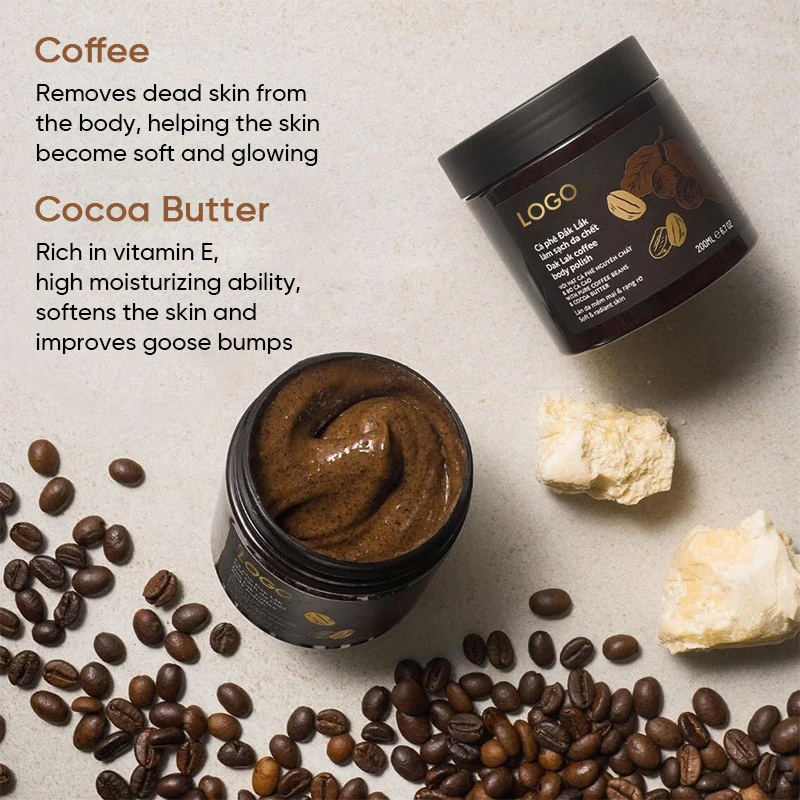 Private Label Arabica Coffee Sea Salt Face Body Scrub Anti Cellulite Whitening Exfoliator Coffee Scrub