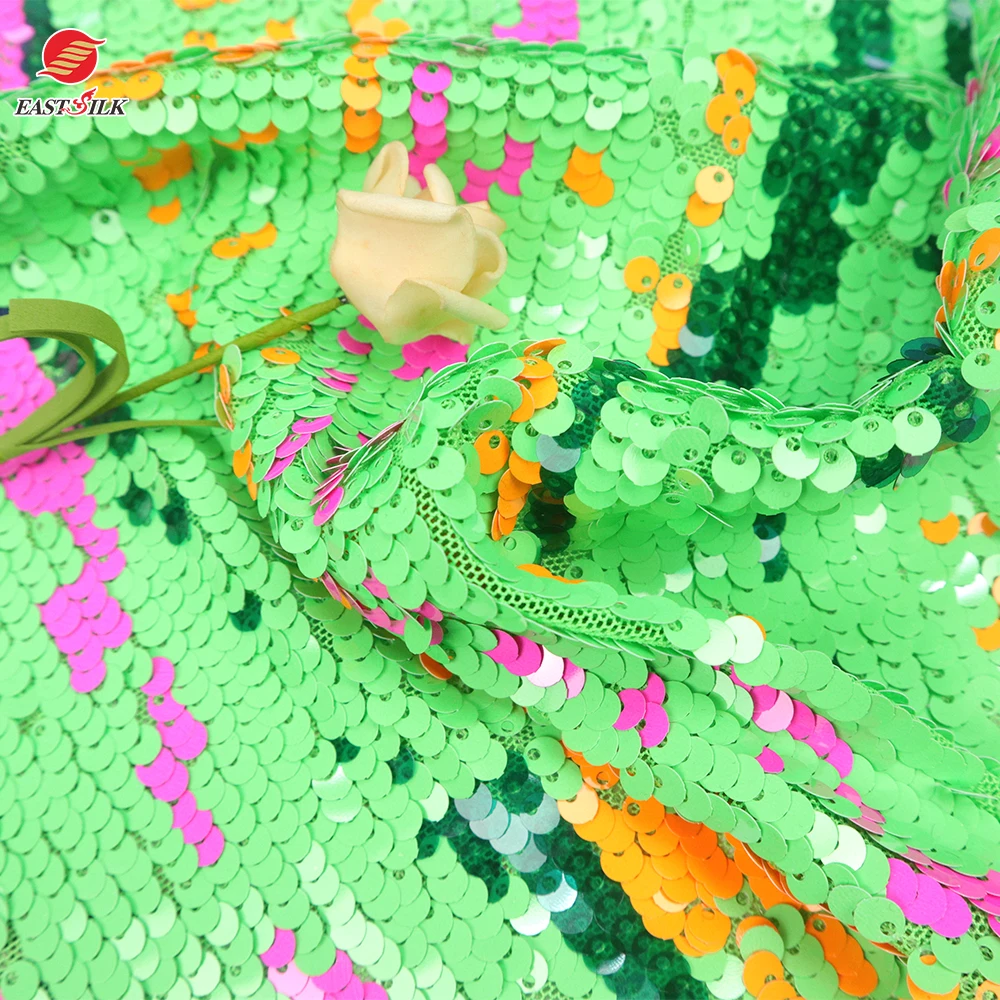 Hot Sell Blue Color Sparkle Sequin Soft Tulle Net Mesh Embroidery  Flower Sequin Knit Fabric For Wedding Deess